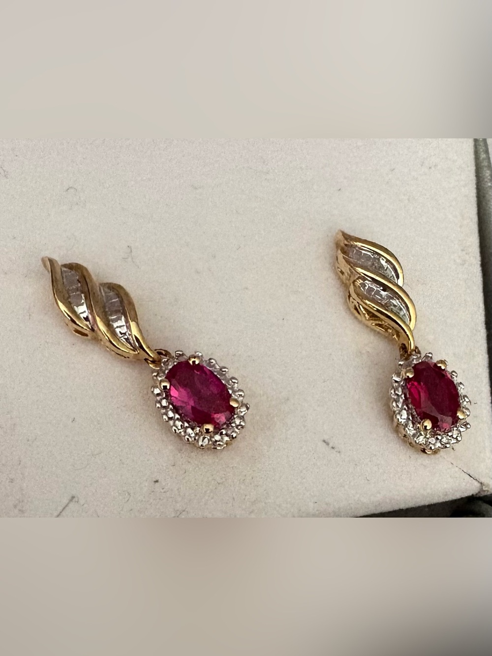 Gold earrings with diamonds Deep Pink Oval Gemstone and Halo Accent